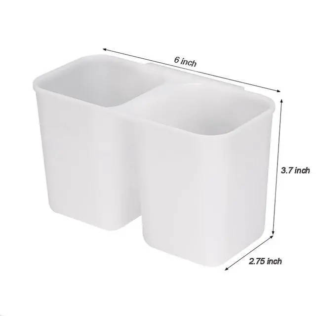 Alt view image 2 of 6 - Dish Rack Utensil Holder, Hanging Cutlery Drainer Caddy with Hooks, 2 Compartment Flatware Organizer for Forks, Spoons, Knives, Fits Over Most Dish Drying Racks, White