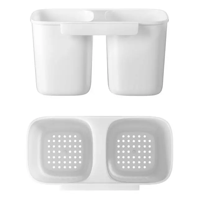 Alt view image 4 of 6 - Dish Rack Utensil Holder, Hanging Cutlery Drainer Caddy with Hooks, 2 Compartment Flatware Organizer for Forks, Spoons, Knives, Fits Over Most Dish Drying Racks, White