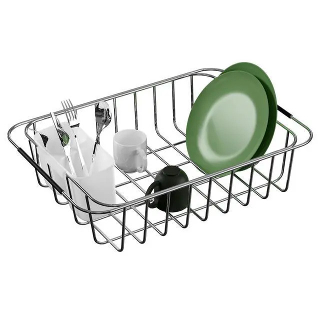 Alt view image 5 of 6 - Dish Rack Utensil Holder, Hanging Cutlery Drainer Caddy with Hooks, 2 Compartment Flatware Organizer for Forks, Spoons, Knives, Fits Over Most Dish Drying Racks, White
