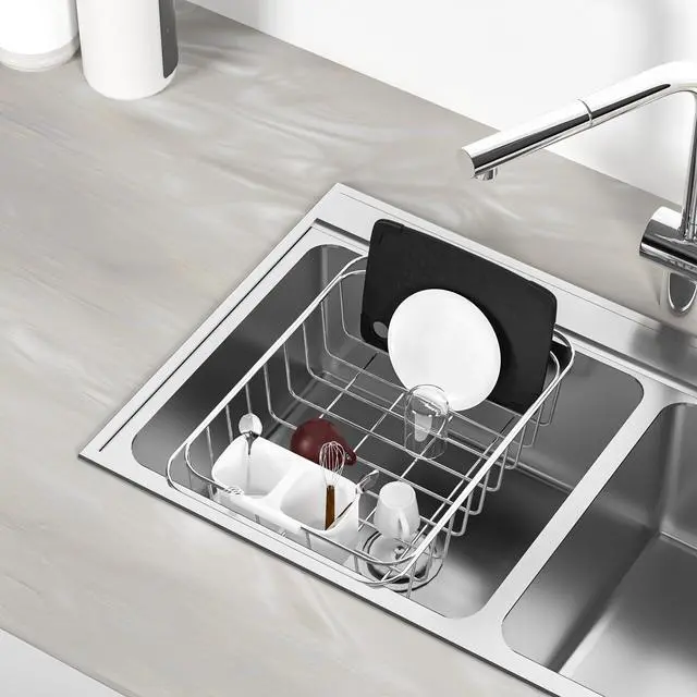 Alt view image 6 of 6 - Dish Rack Utensil Holder, Hanging Cutlery Drainer Caddy with Hooks, 2 Compartment Flatware Organizer for Forks, Spoons, Knives, Fits Over Most Dish Drying Racks, White