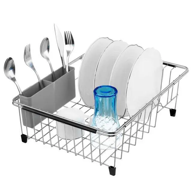Alt view image 6 of 7 - Cutlery Utensil Silverware Drying Rack Basket Holder with Hooks - Flatware Storage Solution for Kitchen Dish Drainer Dish Drying Rack, Grey