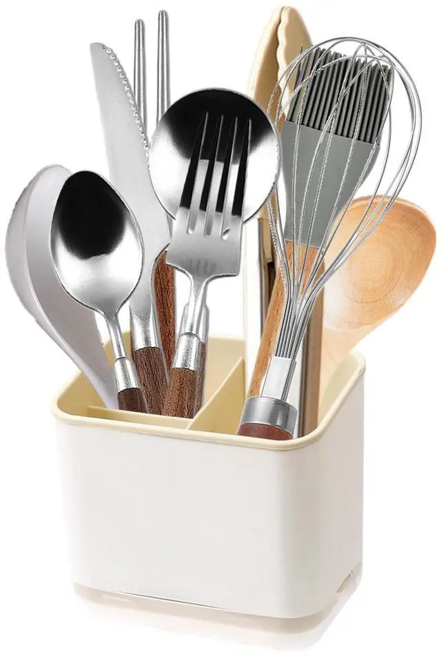 Main image of Cutlery Drainer, Utensil Holder Sink Caddy Dish Drying Rack, Kitchen Organizer Accessories for Flatware Silverware Chopsticks Knives Forks Spoons Spatula(Apricot)