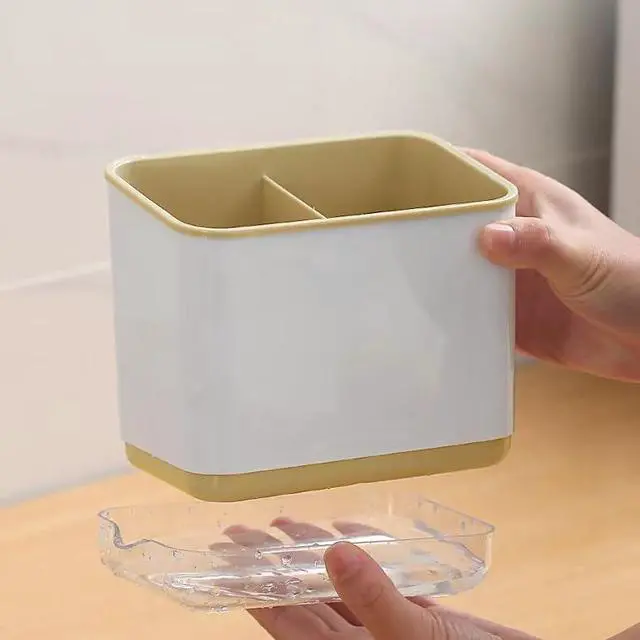 Alt view image 3 of 7 - Cutlery Drainer, Utensil Holder Sink Caddy Dish Drying Rack, Kitchen Organizer Accessories for Flatware Silverware Chopsticks Knives Forks Spoons Spatula(Apricot)