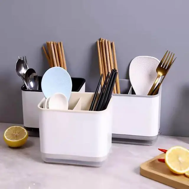 Alt view image 7 of 7 - Cutlery Drainer, Utensil Holder Sink Caddy Dish Drying Rack, Kitchen Organizer Accessories for Flatware Silverware Chopsticks Knives Forks Spoons Spatula(Apricot)