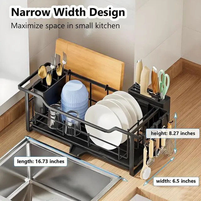 Alt view image 3 of 6 - Narrow Dish Drying Rack Dish Drainer, Black