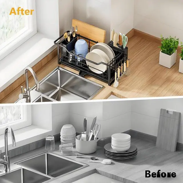 Alt view image 6 of 6 - Narrow Dish Drying Rack Dish Drainer, Black