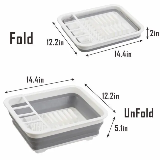Alt view image 2 of 6 - Collapsible Dish Drying Rack, Foldable Dinnerware Drainer Organizer for Storage Kitchen Counter RV Accessories Portable Rack Holders for Dishes Plates and Cups Camping Travelling Space Saver Essential