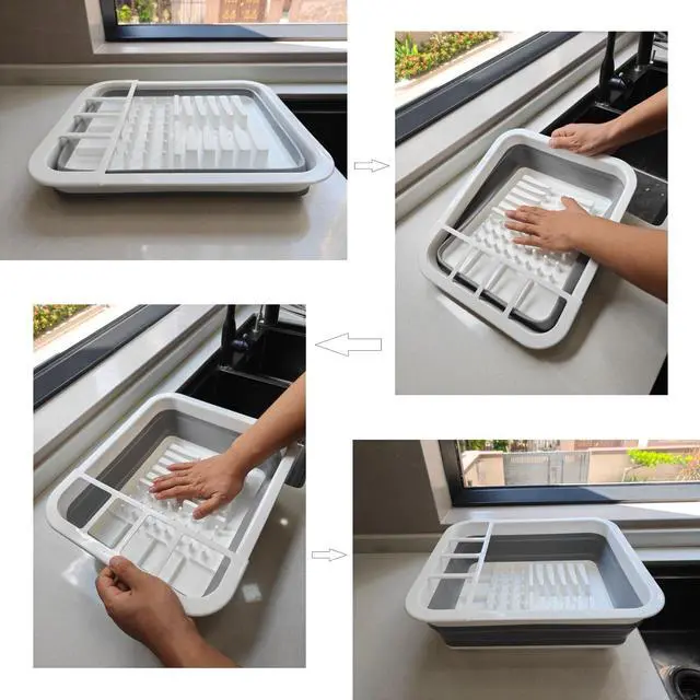 Alt view image 3 of 6 - Collapsible Dish Drying Rack, Foldable Dinnerware Drainer Organizer for Storage Kitchen Counter RV Accessories Portable Rack Holders for Dishes Plates and Cups Camping Travelling Space Saver Essential