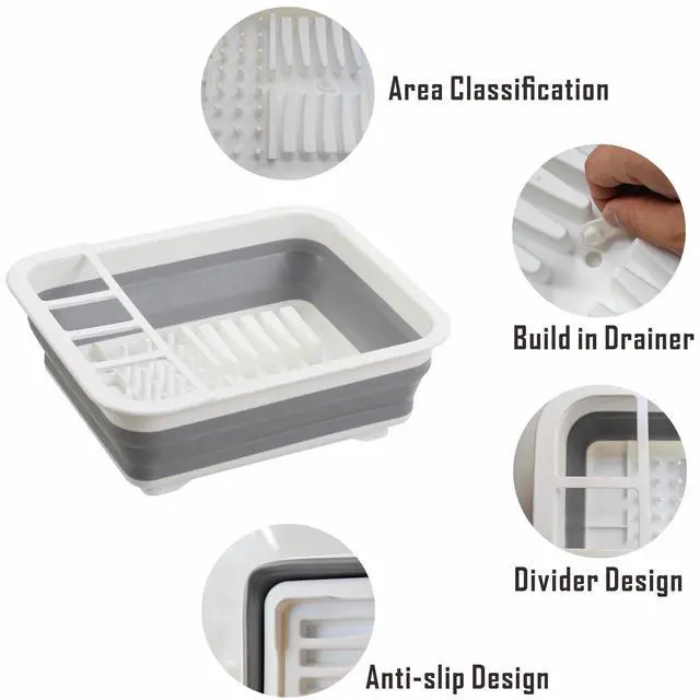 Alt view image 4 of 6 - Collapsible Dish Drying Rack, Foldable Dinnerware Drainer Organizer for Storage Kitchen Counter RV Accessories Portable Rack Holders for Dishes Plates and Cups Camping Travelling Space Saver Essential