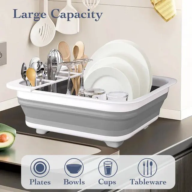 Alt view image 2 of 7 - Collapsible Bowls, Plates, and Dishes Drainer, Portable Space-Saving Dish Rack for Kitchen, RV, Campers, and Travel Trailers