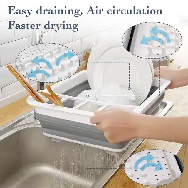 Alt view image 3 of 7 - Collapsible Bowls, Plates, and Dishes Drainer, Portable Space-Saving Dish Rack for Kitchen, RV, Campers, and Travel Trailers