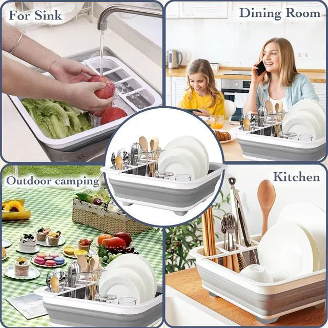 Alt view image 7 of 7 - Collapsible Bowls, Plates, and Dishes Drainer, Portable Space-Saving Dish Rack for Kitchen, RV, Campers, and Travel Trailers