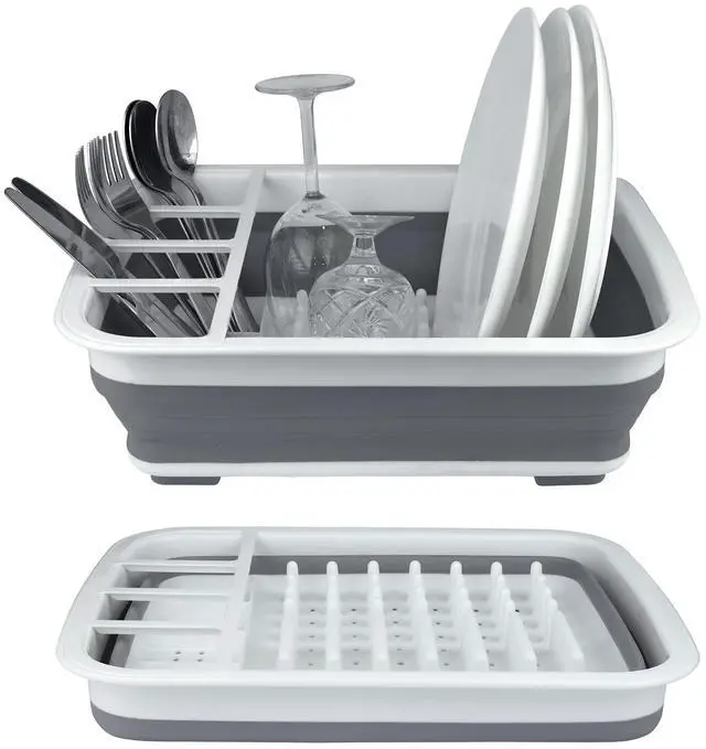 Main image of Collapsible Dish Drying Rack, Foldable Dinnerware Drainer Organizer