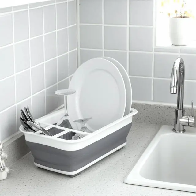 Alt view image 2 of 6 - Collapsible Dish Drying Rack, Foldable Dinnerware Drainer Organizer