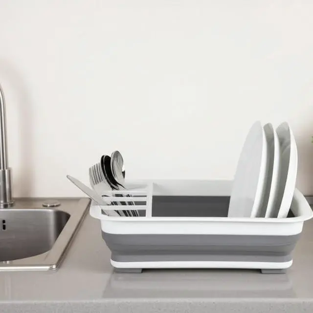 Alt view image 6 of 6 - Collapsible Dish Drying Rack, Foldable Dinnerware Drainer Organizer