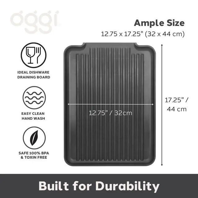 Alt view image 2 of 7 - Dish Drain Board & Drying Rack Tray for Kitchen - Ideal Rigid Drainboard, Plate & Glass Drainer Tray, Dish Drain Boards for Kitchen Counter, 12.75 x 17.25 - Black