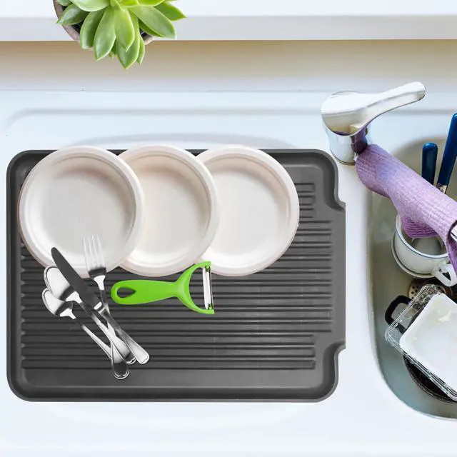 Alt view image 3 of 7 - Dish Drain Board & Drying Rack Tray for Kitchen - Ideal Rigid Drainboard, Plate & Glass Drainer Tray, Dish Drain Boards for Kitchen Counter, 12.75 x 17.25 - Black