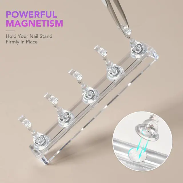 Alt view image 2 of 6 - Nail Stand for Press Ons, 2 Sets Nail Holder for Painting with 100 Pcs Reusable Double-Sided Tapes, Magnetic Nail Supplies Display Stand Design Tools for Fake Manicure Art at Home DIY
