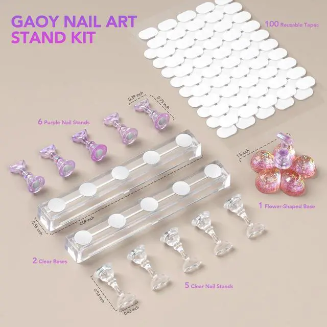 Alt view image 5 of 6 - Nail Stand for Press Ons, 2 Sets Nail Holder for Painting with 100 Pcs Reusable Double-Sided Tapes, Magnetic Nail Supplies Display Stand Design Tools for Fake Manicure Art at Home DIY