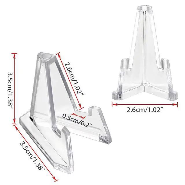 Alt view image 3 of 7 - 20 Packs Mini Acrylic Easel Stands Clear Coin Display Easel Holder for Displaying Air-Tite Coins Pocket Watches Capsules Challenge Medals Casino Chips
