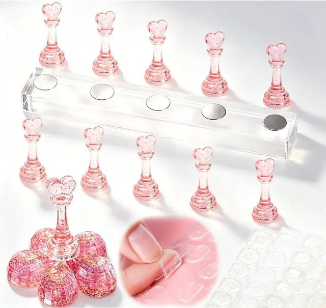 Main image of Nail Stand for Press Ons: Strong Magnetic Acrylic Nail Holder for Painting Nails - Lifts Whole Base, 1000+ Beginner Practices and Design - 0 Magnetism Loss with Reusable Adhesive Tape