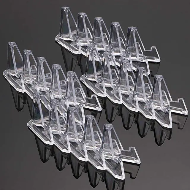 Alt view image 6 of 7 - 20 Packs Mini Acrylic Easel Stands Clear Coin Display Easel Holder for Displaying Air-Tite Coins Pocket Watches Capsules Challenge Medals Casino Chips