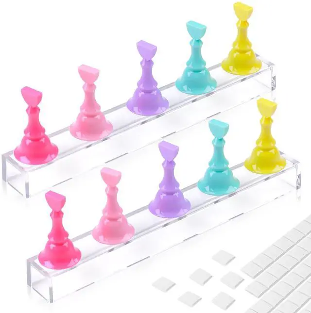 Main image of 2 Sets Nail Painting Stand With Reusable Adhesive Putty Acrylic Nail Holder For Press On Nails Display Tools Kit Accessories Home DIY Salon