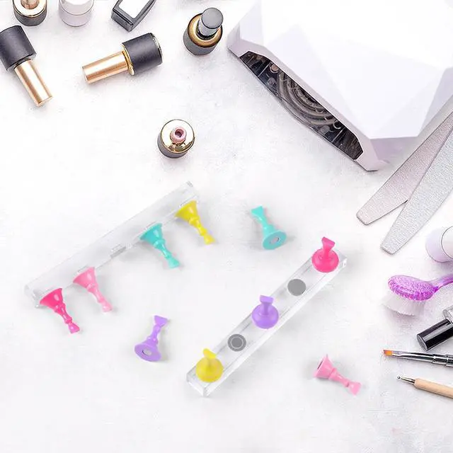 Alt view image 6 of 7 - 2 Sets Nail Painting Stand With Reusable Adhesive Putty Acrylic Nail Holder For Press On Nails Display Tools Kit Accessories Home DIY Salon