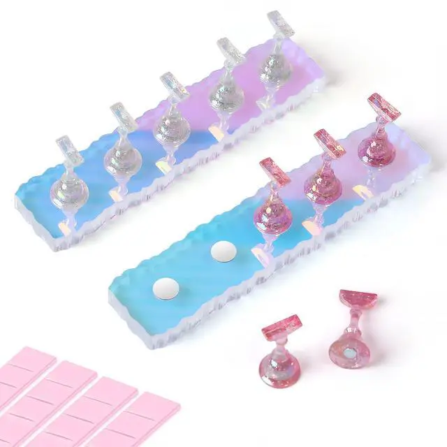 Main image of 2 Set Nail Stand, Aurora Nail Holder for Painting Nail Stand for Press on with Tabs Nail Display Stand Nail Hand Practice Magnetic Nail Art Tools for Homes and Salons