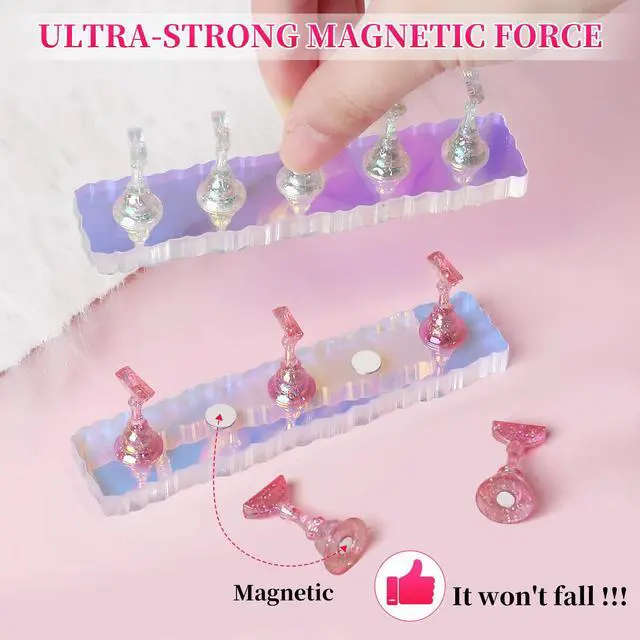 Alt view image 3 of 7 - 2 Set Nail Stand, Aurora Nail Holder for Painting Nail Stand for Press on with Tabs Nail Display Stand Nail Hand Practice Magnetic Nail Art Tools for Homes and Salons