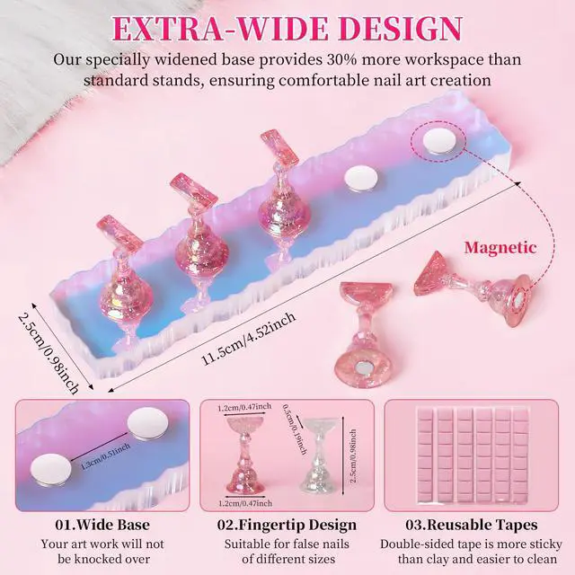 Alt view image 2 of 7 - 2 Set Nail Stand, Aurora Nail Holder for Painting Nail Stand for Press on with Tabs Nail Display Stand Nail Hand Practice Magnetic Nail Art Tools for Homes and Salons