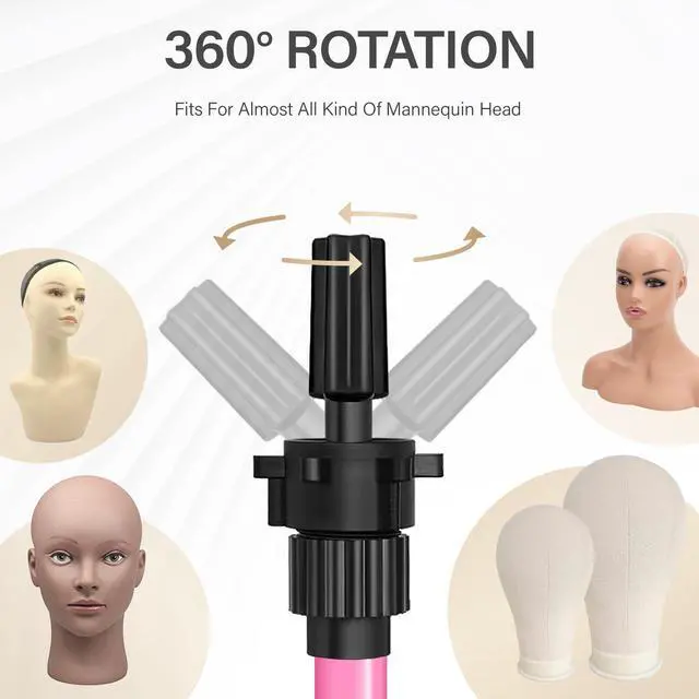 Alt view image 3 of 7 - 25 Inch Wig Stand Tripod, Adjustable Mannequin Head Stand, Wig Head Stand for Training Heads And Canvas Block Head (Pink, Mannequin Head Not Included)