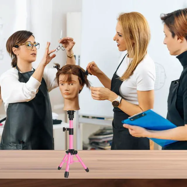 Alt view image 7 of 7 - 25 Inch Wig Stand Tripod, Adjustable Mannequin Head Stand, Wig Head Stand for Training Heads And Canvas Block Head (Pink, Mannequin Head Not Included)