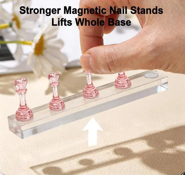 Alt view image 5 of 7 - Nail Stand for Press Ons: Strong Magnetic Acrylic Nail Holder for Painting Nails - Lifts Whole Base, 1000+ Beginner Practices and Design - 0 Magnetism Loss with Reusable Adhesive Tape