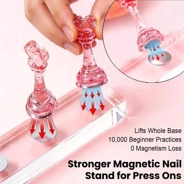 Alt view image 2 of 7 - Nail Stand for Press Ons: Strong Magnetic Acrylic Nail Holder for Painting Nails - Lifts Whole Base, 1000+ Beginner Practices and Design - 0 Magnetism Loss with Reusable Adhesive Tape