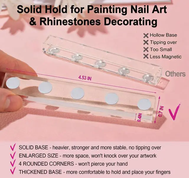 Alt view image 4 of 7 - Nail Stand for Press Ons: Strong Magnetic Acrylic Nail Holder for Painting Nails - Lifts Whole Base, 1000+ Beginner Practices and Design - 0 Magnetism Loss with Reusable Adhesive Tape