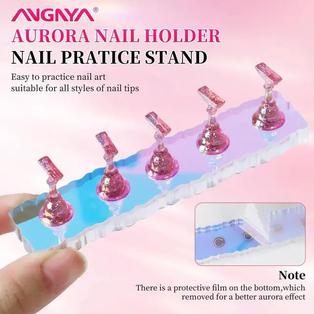 Alt view image 7 of 7 - 2 Set Nail Stand, Aurora Nail Holder for Painting Nail Stand for Press on with Tabs Nail Display Stand Nail Hand Practice Magnetic Nail Art Tools for Homes and Salons