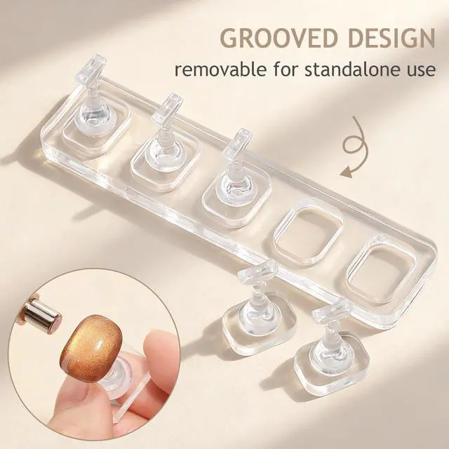 Alt view image 4 of 7 - Non-Magnetic Acrylic Nail Stand for Press-Ons, Cat Eye Nail Art Practice & Display Stand, Fake Nail Holder for Painting with Double-Sided Sticky Tape, Manicure Beginner & Salon Supplies