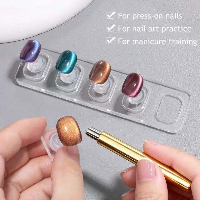 Alt view image 6 of 7 - Non-Magnetic Acrylic Nail Stand for Press-Ons, Cat Eye Nail Art Practice & Display Stand, Fake Nail Holder for Painting with Double-Sided Sticky Tape, Manicure Beginner & Salon Supplies