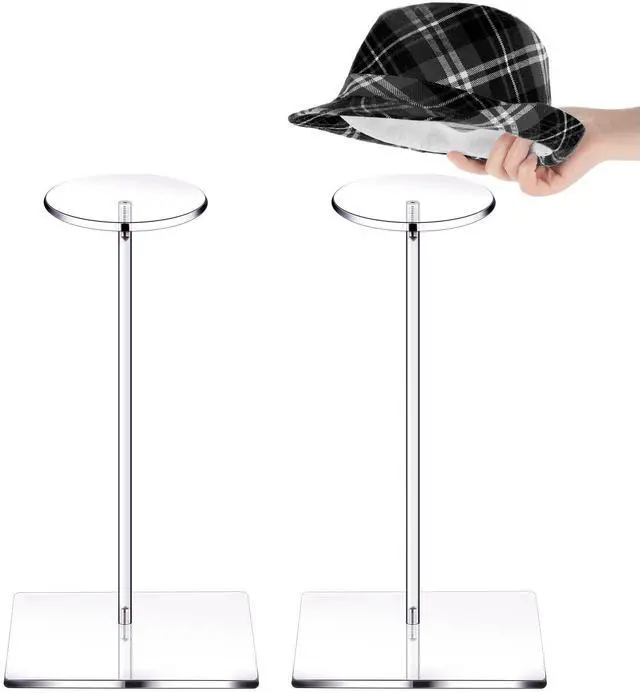 Main image of 2 Set 12 Inch Clear Acrylic Hat Stands and Wig Display Rack Stands for Multiple Hats Display Tabletop Baseball Caps Watch Tabletop (Square Bottom)