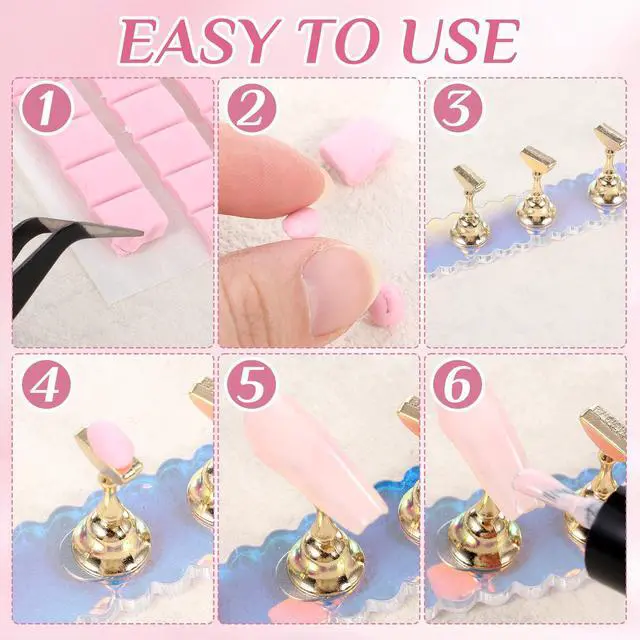Alt view image 4 of 7 - Nail Stand for Press on Fake Hand Tips Training Practice Display Holder Magnetic Nail Art Painting Tools with 48 Pcs Reusable Sticky Putty for Homes Salons DIY Beginner