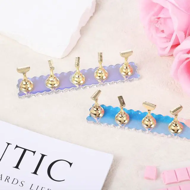 Alt view image 5 of 7 - Nail Stand for Press on Fake Hand Tips Training Practice Display Holder Magnetic Nail Art Painting Tools with 48 Pcs Reusable Sticky Putty for Homes Salons DIY Beginner