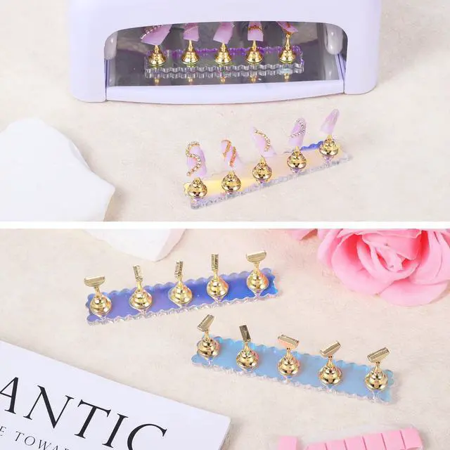 Alt view image 6 of 7 - Nail Stand for Press on Fake Hand Tips Training Practice Display Holder Magnetic Nail Art Painting Tools with 48 Pcs Reusable Sticky Putty for Homes Salons DIY Beginner