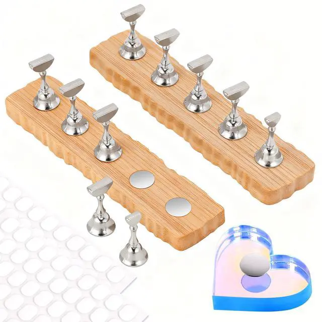 Main image of Nail Stand for Press Ons, Nail Holder for Painting Nails, Press on Nail Holder and Double-sided Tape, 1 Heart Acrylic Magnetic Fake Nail Stands for Nail Art DIY Display Home Salon Supplies(Silver)