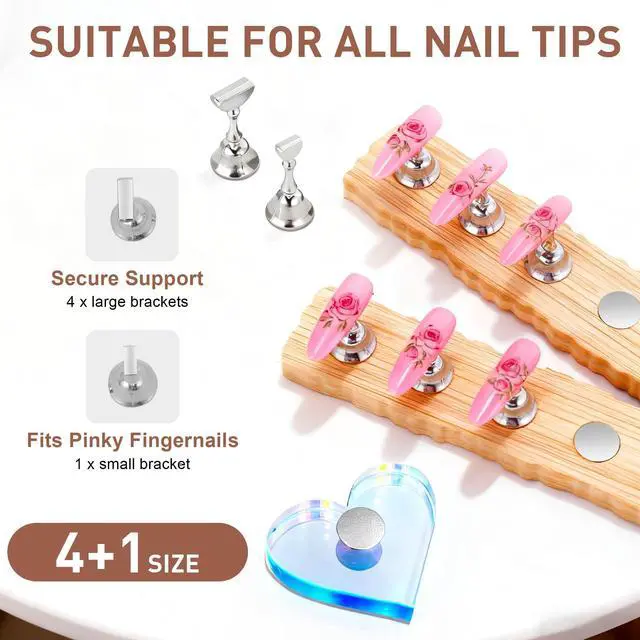 Alt view image 3 of 7 - Nail Stand for Press Ons, Nail Holder for Painting Nails, Press on Nail Holder and Double-sided Tape, 1 Heart Acrylic Magnetic Fake Nail Stands for Nail Art DIY Display Home Salon Supplies(Silver)