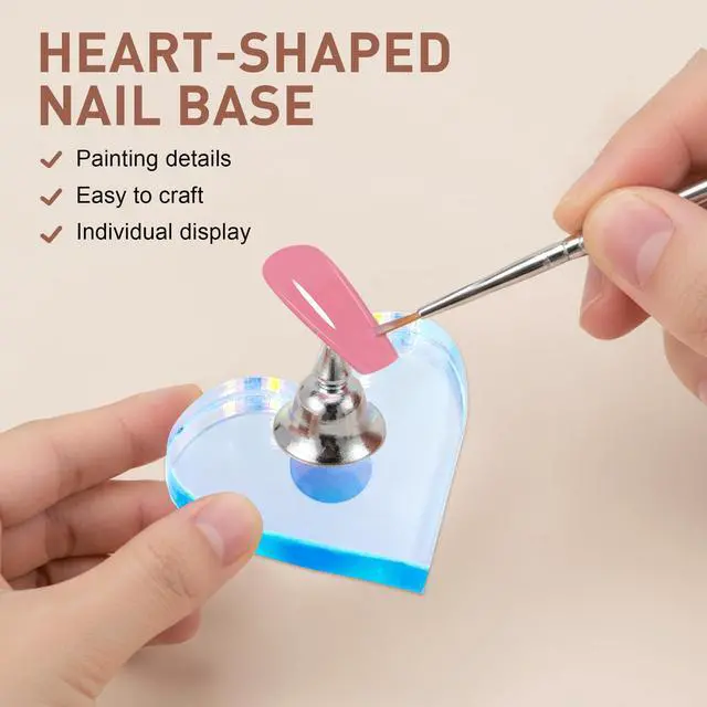 Alt view image 4 of 7 - Nail Stand for Press Ons, Nail Holder for Painting Nails, Press on Nail Holder and Double-sided Tape, 1 Heart Acrylic Magnetic Fake Nail Stands for Nail Art DIY Display Home Salon Supplies(Silver)