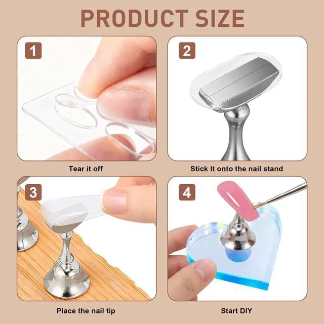 Alt view image 6 of 7 - Nail Stand for Press Ons, Nail Holder for Painting Nails, Press on Nail Holder and Double-sided Tape, 1 Heart Acrylic Magnetic Fake Nail Stands for Nail Art DIY Display Home Salon Supplies(Silver)