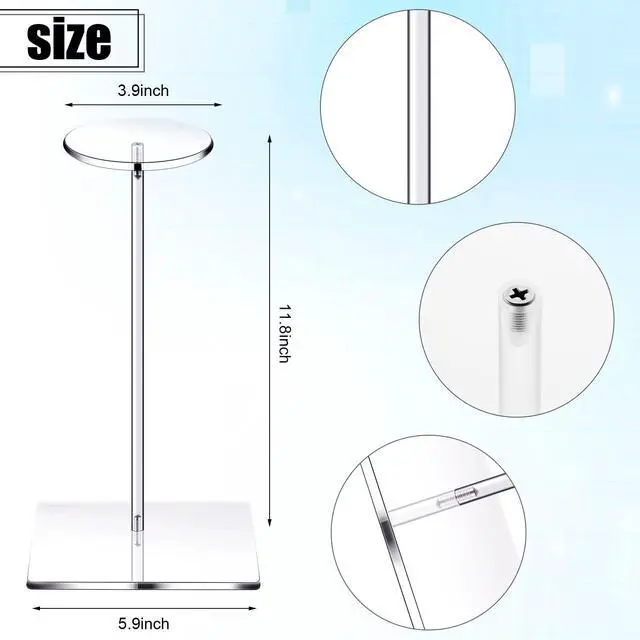 Alt view image 3 of 6 - 2 Set 12 Inch Clear Acrylic Hat Stands and Wig Display Rack Stands for Multiple Hats Display Tabletop Baseball Caps Watch Tabletop (Square Bottom)