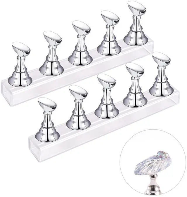 Main image of 2 Sets Nail Display Stands, Fake Nail Display Stand For Painting Nails DIY Nail Magnetic Practice Stand, Nail Polish Practice Nail Art Kit For Beginners, Home And Nail Salon Use (Silver)