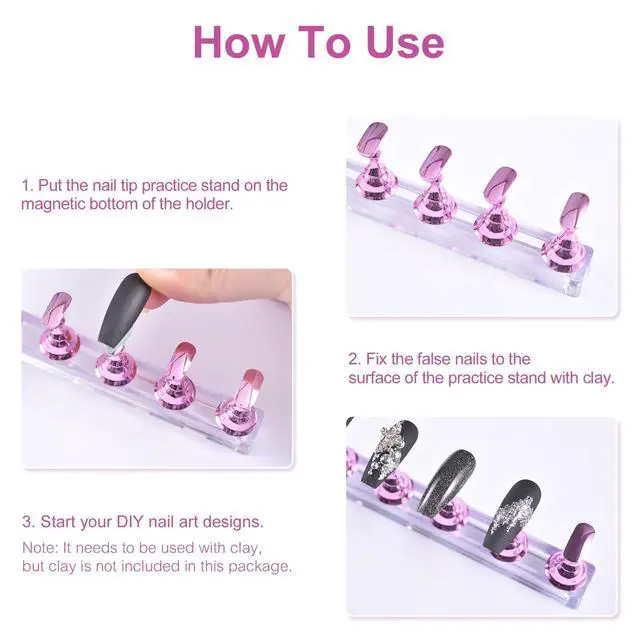 Alt view image 2 of 6 - 2 Sets Nail Display Stands, Fake Nail Display Stand For Painting Nails DIY Nail Magnetic Practice Stand, Nail Polish Practice Nail Art Kit For Beginners, Home And Nail Salon Use (Silver)